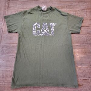CAT CATERPILLAR Womens Medium Green Camo Logo Short Sleeve Graphic Tee Shirt